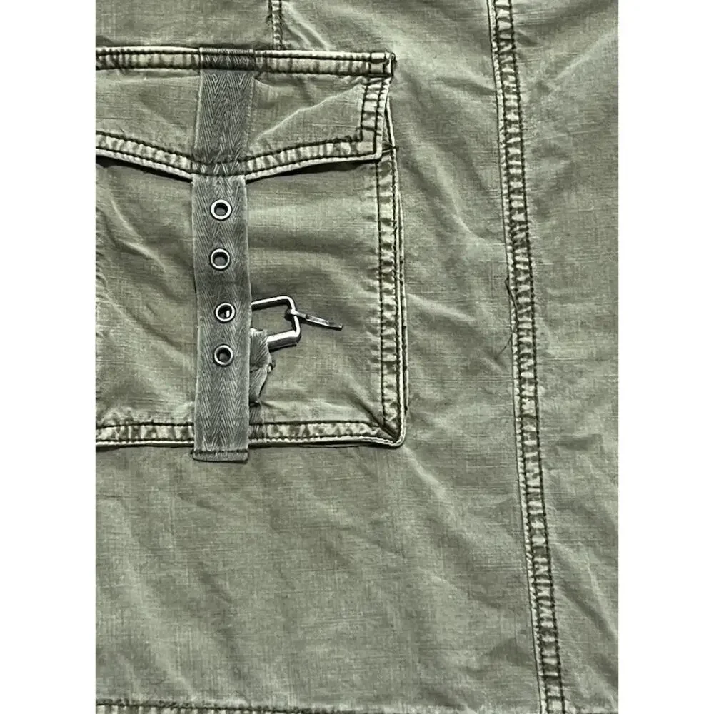 Free People Erika Utility Cargo Mini Skirt Buckle Canteen Green Boho Grunge Sz 2